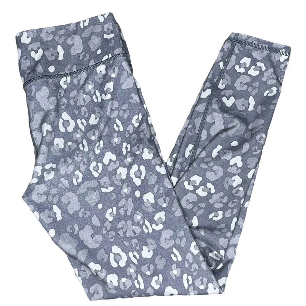Eddie Bauer Girls Leggings Large Gray Leopard Print Activewear Yoga Tights L